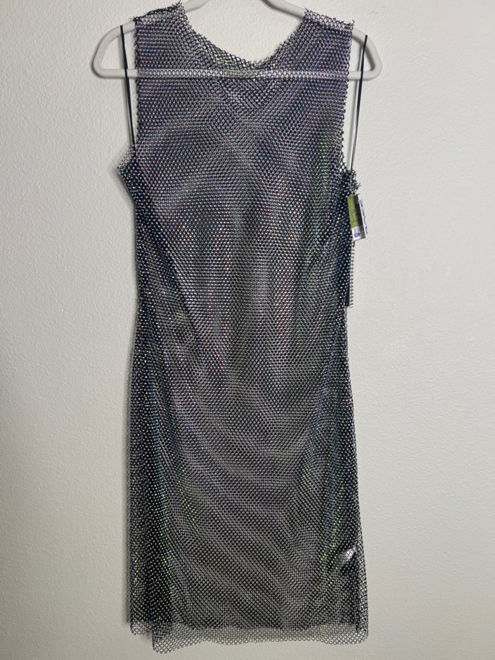 Sleeveless Holographic Mesh Midi Dress - Iridescent Black